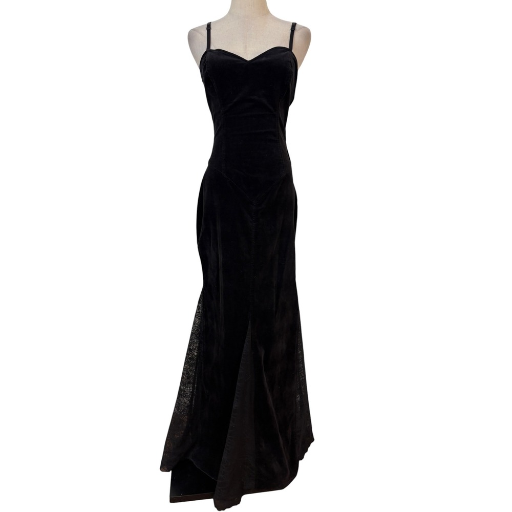Y2K Lip service Velvet Gown Small Black Spiderweb Corset Maxi Goth Whimsigoth